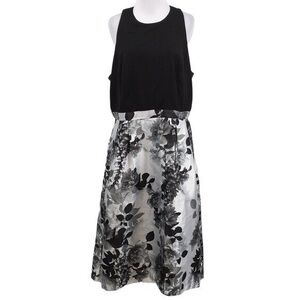 City Chic Victoria Dress Womens Small 16 Black Gray Floral Print Midi